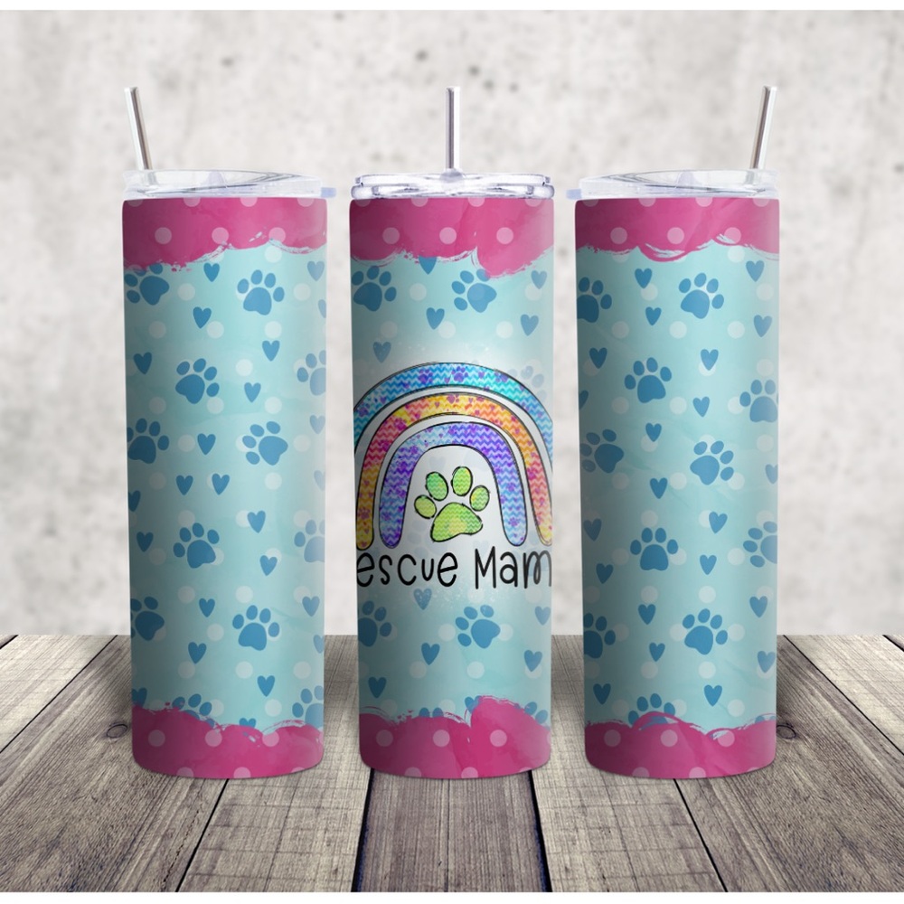 Hand Crafted Blue and Pink Paw Print Tumbler